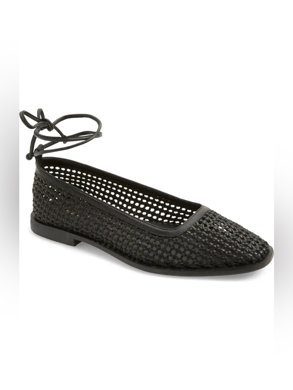 Kaanas Black Woven Leather Ankle-Tie Espadrille Flat